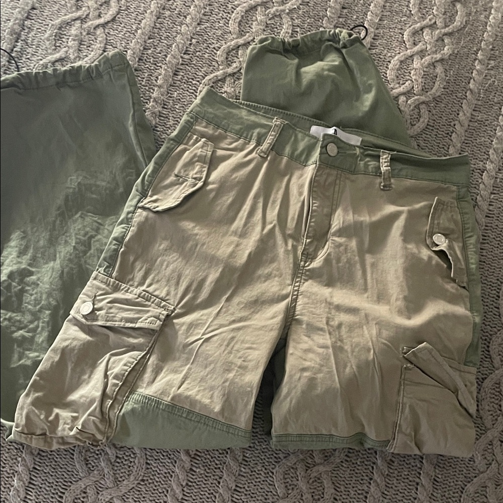 Women's Two-Tone Green and Khaki Cargo Pants